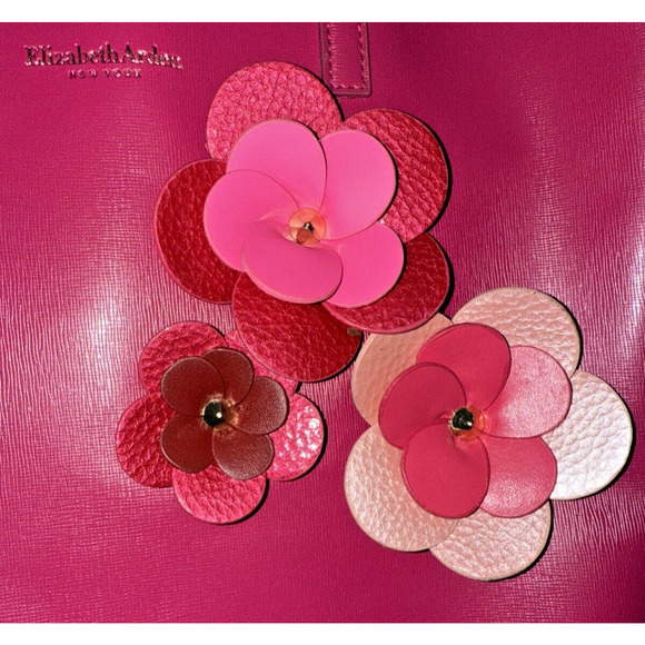 Elizabeth Arden Vintage Fuschia Pink Leather Tote Bag with Flowers | Handbag - Picture 8 of 8